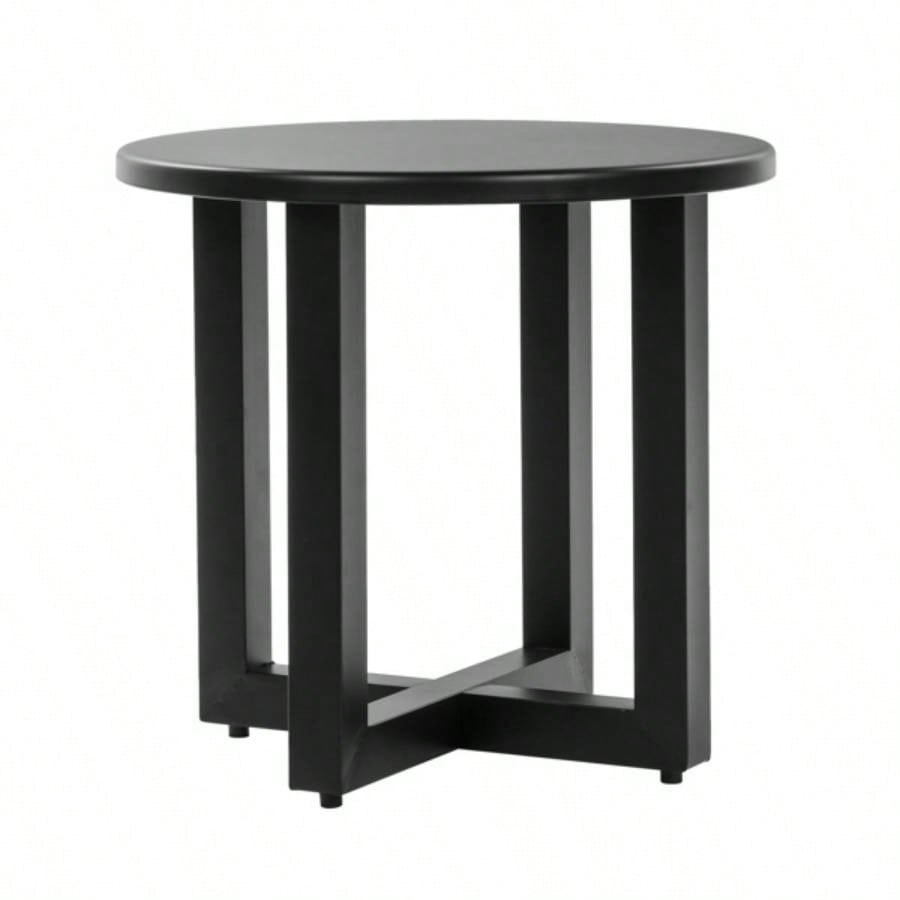 Outdoor Metal Round Table, Weather Resistant Patio End Table Side Table Coffee Bistro Table Indoor Outdoor, Black