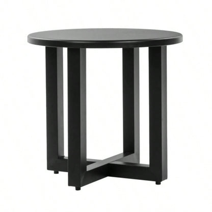 Outdoor Metal Round Table, Weather Resistant Patio End Table Side Table Coffee Bistro Table Indoor Outdoor, Black