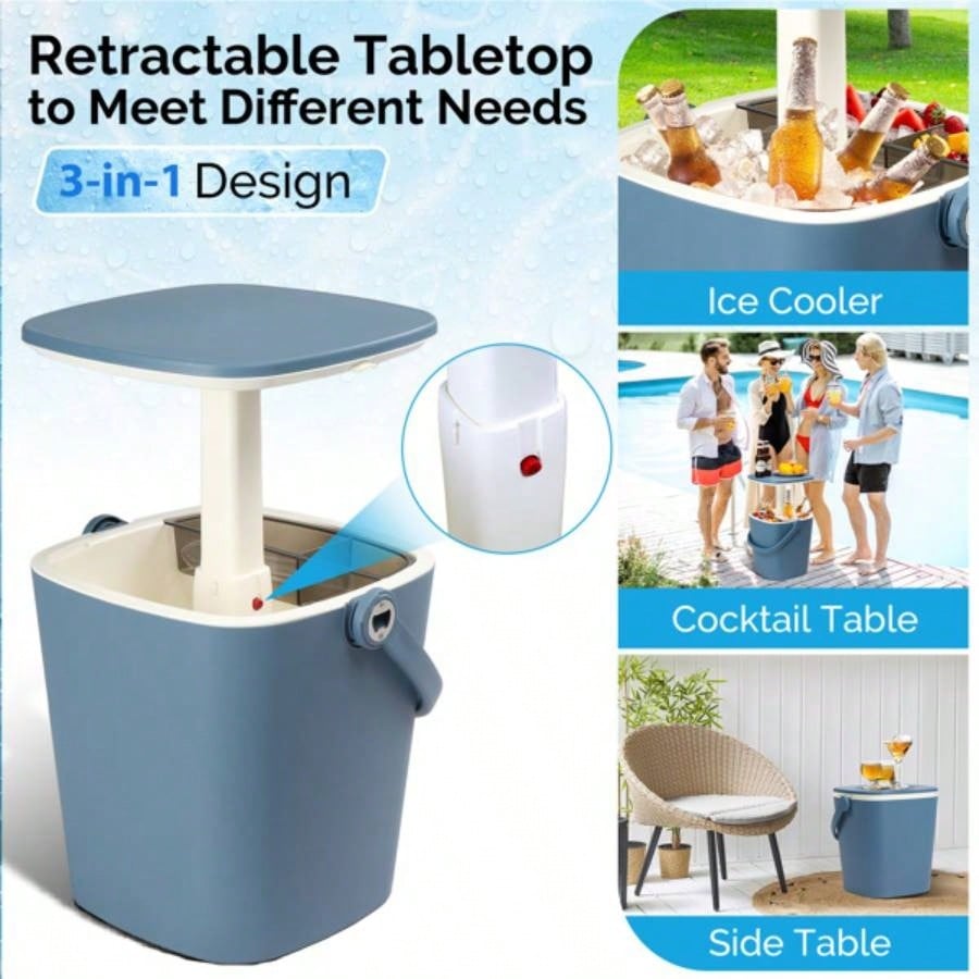 Outdoor Cooler Table, 4 Gallon Portable Cooler Side Table with Handle, Bottle Opener and Lift Top Lid, All - Weather Resistant Patio Cooler Cool Bar Camping, Picnic, Beach, Pool, Party