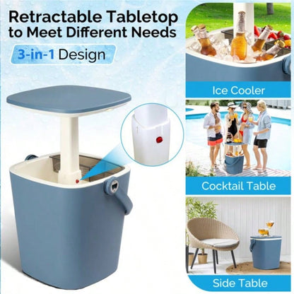Outdoor Cooler Table, 4 Gallon Portable Cooler Side Table with Handle, Bottle Opener and Lift Top Lid, All - Weather Resistant Patio Cooler Cool Bar Camping, Picnic, Beach, Pool, Party