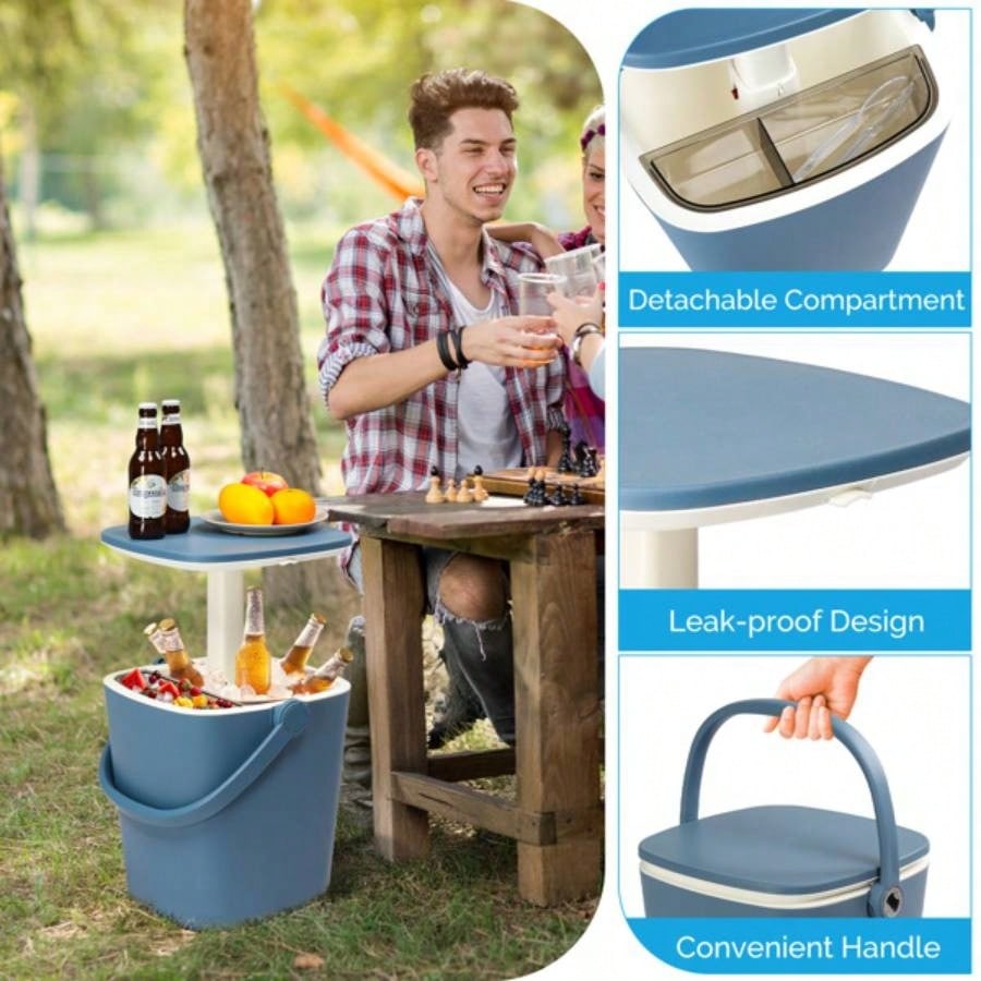 Outdoor Cooler Table, 4 Gallon Portable Cooler Side Table with Handle, Bottle Opener and Lift Top Lid, All - Weather Resistant Patio Cooler Cool Bar Camping, Picnic, Beach, Pool, Party