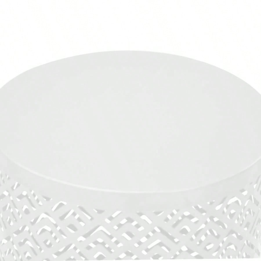 Outdoor Nesting Side Table Set of 3, Round Patio Accent Table, Metal Frame End Table Indoor Outdoor, 12 14 16H, White