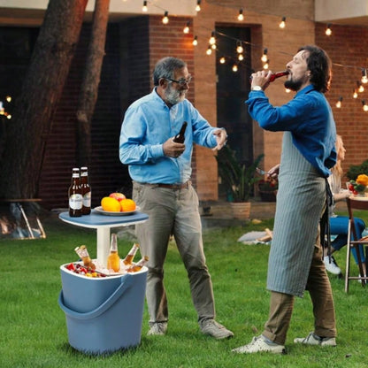 Outdoor Cooler Table, 4 Gallon Portable Cooler Side Table with Handle, Bottle Opener and Lift Top Lid, All - Weather Resistant Patio Cooler Cool Bar Camping, Picnic, Beach, Pool, Party