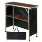 Portable Folding Bar Table with Shelf, Tradeshow Podium Table with Black Skirt and Carrying Bag, Indoor Outdoor Party Picnic Exhibition, Brown Wood Tone