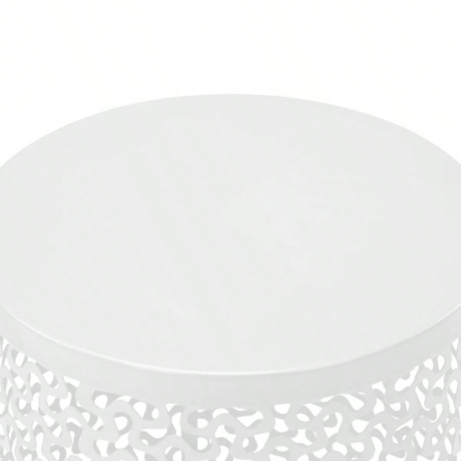 Outdoor Nesting Side Table Set of 3, Round Patio Accent Table, Metal Frame End Table Indoor Outdoor, 12 14 16H, White