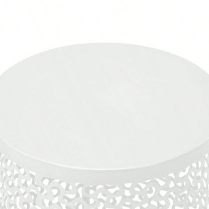 Outdoor Nesting Side Table Set of 3, Round Patio Accent Table, Metal Frame End Table Indoor Outdoor, 12 14 16H, White