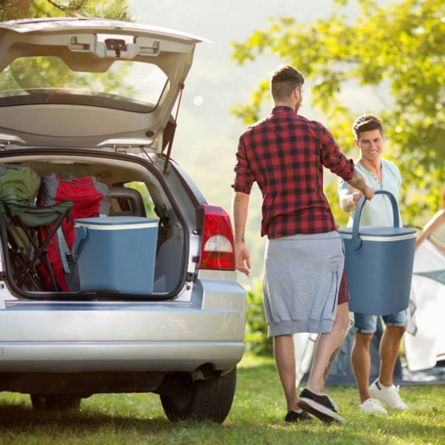 Outdoor Cooler Table, 4 Gallon Portable Cooler Side Table with Handle, Bottle Opener and Lift Top Lid, All - Weather Resistant Patio Cooler Cool Bar Camping, Picnic, Beach, Pool, Party