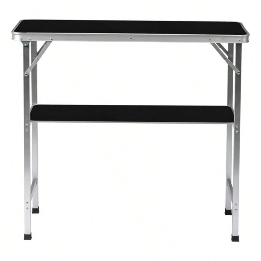 Portable Folding Bar Table with Shelf, Tradeshow Podium Table with Black Skirt and Carrying Bag, Indoor Outdoor Party Picnic Exhibition, Black