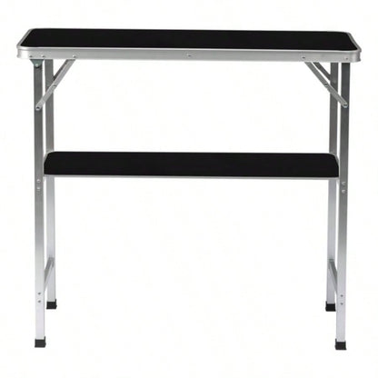 Portable Folding Bar Table with Shelf, Tradeshow Podium Table with Black Skirt and Carrying Bag, Indoor Outdoor Party Picnic Exhibition, Black