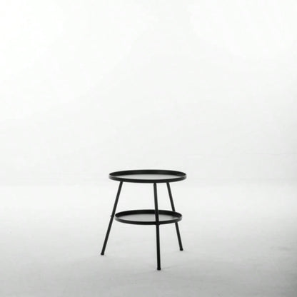 Patio Small Side Table, Round 2 Tier End Table, Metal Round Coffee Table Indoor Outdoor, Black