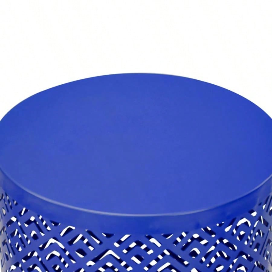 Outdoor Nesting Side Table Set of 3, Round Patio Accent Table, Metal Frame End Table Indoor Outdoor, 12 14 16H, Blue White Red