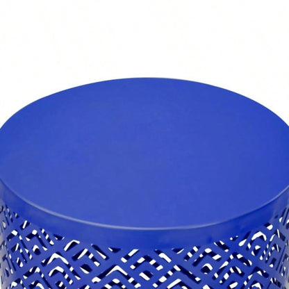 Outdoor Nesting Side Table Set of 3, Round Patio Accent Table, Metal Frame End Table Indoor Outdoor, 12 14 16H, Blue White Red