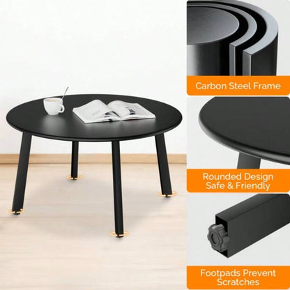 Patio Coffee Table, Metal Steel Outdoor Round Table, Weather Resistant Steel Patio Side Table Patio Yard Balcony Garden, Black