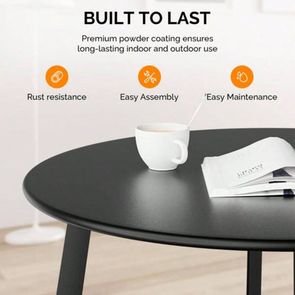 Patio Coffee Table, Metal Steel Outdoor Round Table, Weather Resistant Steel Patio Side Table Patio Yard Balcony Garden, Black