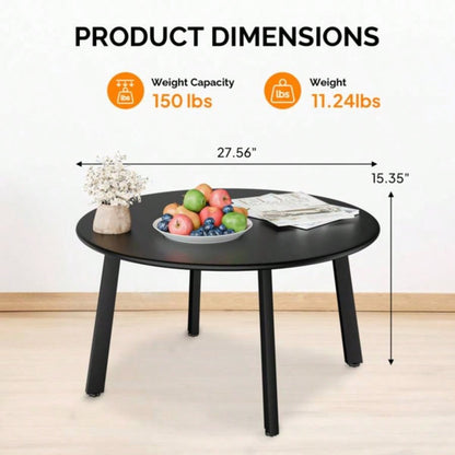 Patio Coffee Table, Metal Steel Outdoor Round Table, Weather Resistant Steel Patio Side Table Patio Yard Balcony Garden, Black