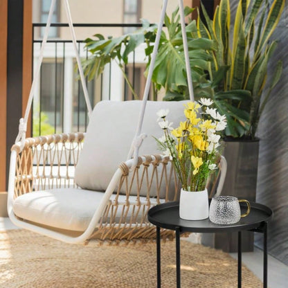 2 - Tier Patio Side Table, Outdoor Metal Round Small Coffee Table with Removable Tray, Weather Resistant End Table Indoor Outdoor Garden Balcony Yard, Black