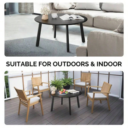 Patio Coffee Table, Metal Steel Outdoor Round Table, Weather Resistant Steel Patio Side Table Patio Yard Balcony Garden, Black