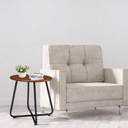 Outdoor Side Table with Imitation Wood Tabletop, Weather Resistant Patio Side Table, Round Outdoor End Table Patio Yard Balcony Garden