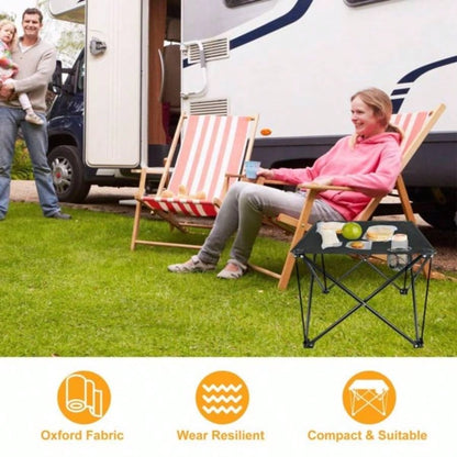 Compact Foldable Outdoor Side Table - No - Setup, - Resistant 600D Fabric, Steel X Holds 44 lbs, Includes Carry Bag Drink Holders, Camping, BBQ, Fishing, Backyard