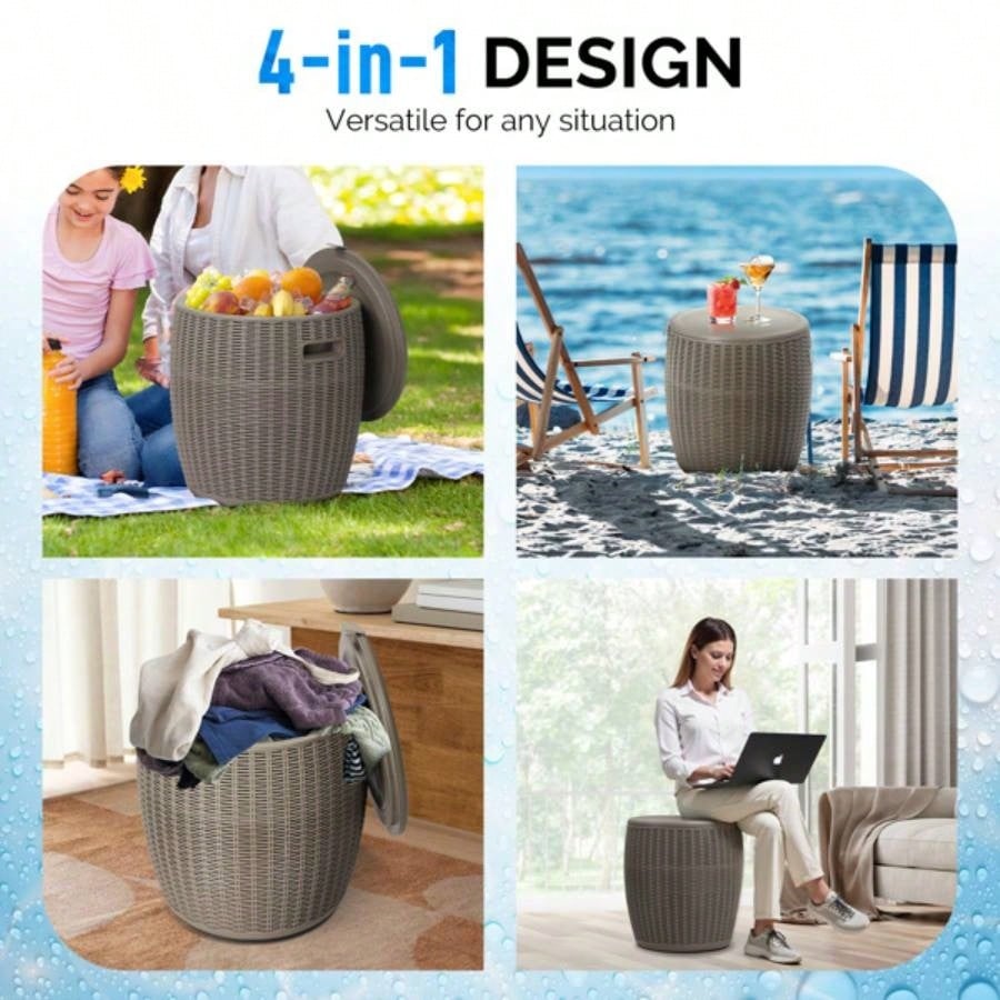 9.5 Gallon Cooler Side Table, Portable Chest with Built - in Handle, Multifunctional Cooler Outdoor Cocktail Side Table/Lid Drain Camping, Picnic, Beach, Pool, Party