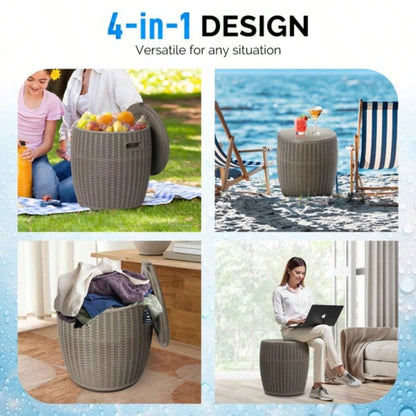 9.5 Gallon Cooler Side Table, Portable Chest with Built - in Handle, Multifunctional Cooler Outdoor Cocktail Side Table/Lid Drain Camping, Picnic, Beach, Pool, Party