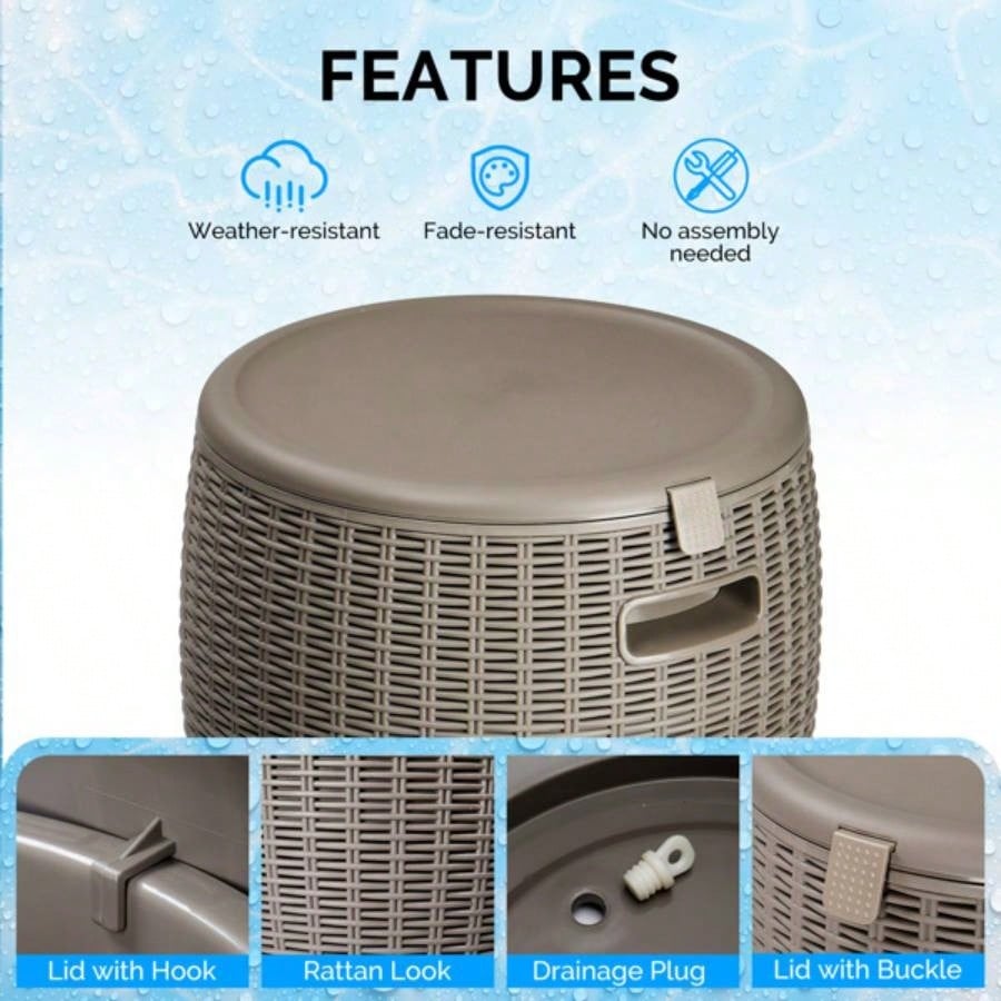 9.5 Gallon Cooler Side Table, Portable Chest with Built - in Handle, Multifunctional Cooler Outdoor Cocktail Side Table/Lid Drain Camping, Picnic, Beach, Pool, Party