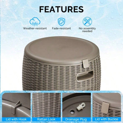 9.5 Gallon Cooler Side Table, Portable Chest with Built - in Handle, Multifunctional Cooler Outdoor Cocktail Side Table/Lid Drain Camping, Picnic, Beach, Pool, Party