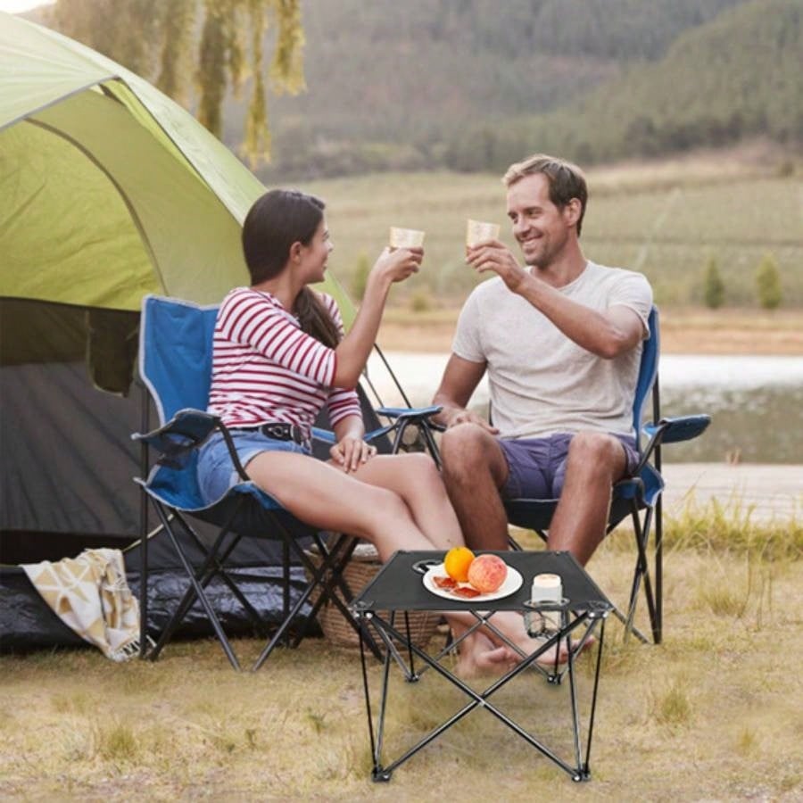 Compact Foldable Outdoor Side Table - No - Setup, - Resistant 600D Fabric, Steel X Holds 44 lbs, Includes Carry Bag Drink Holders, Camping, BBQ, Fishing, Backyard