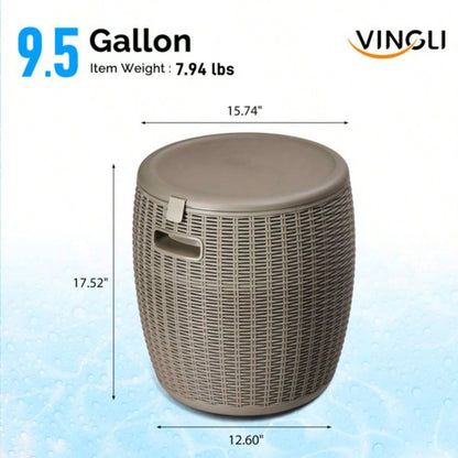 9.5 Gallon Cooler Side Table, Portable Chest with Built - in Handle, Multifunctional Cooler Outdoor Cocktail Side Table/Lid Drain Camping, Picnic, Beach, Pool, Party