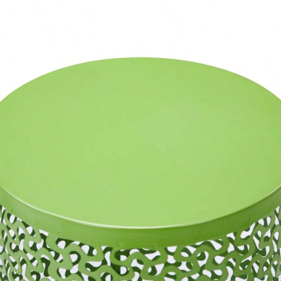 Outdoor Nesting Side Table Set of 3, Round Patio Accent Table, Metal Frame End Table Indoor Outdoor, 12 14 16H, Green