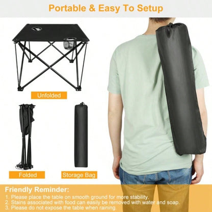 Compact Foldable Outdoor Side Table - No - Setup, - Resistant 600D Fabric, Steel X Holds 44 lbs, Includes Carry Bag Drink Holders, Camping, BBQ, Fishing, Backyard