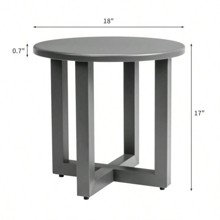 Outdoor Metal Round Table, Weather Resistant Patio End Table Side Table Coffee Bistro Table Indoor Outdoor,