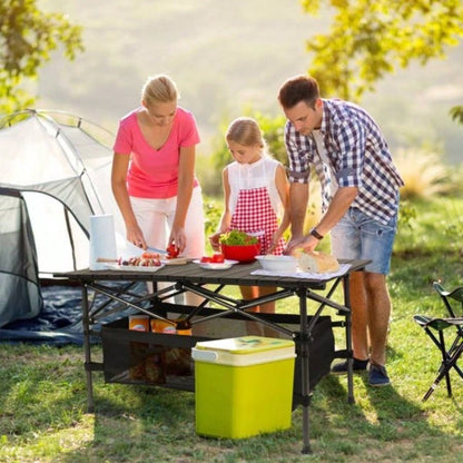 220 lbs Folding Camping Table - 30 - Second - Setup, Aluminum Roll - Top Steel Frame, Detachable Mesh Basket, Portable Outdoor Picnic/BBQ/Beach Table with Carry Bag