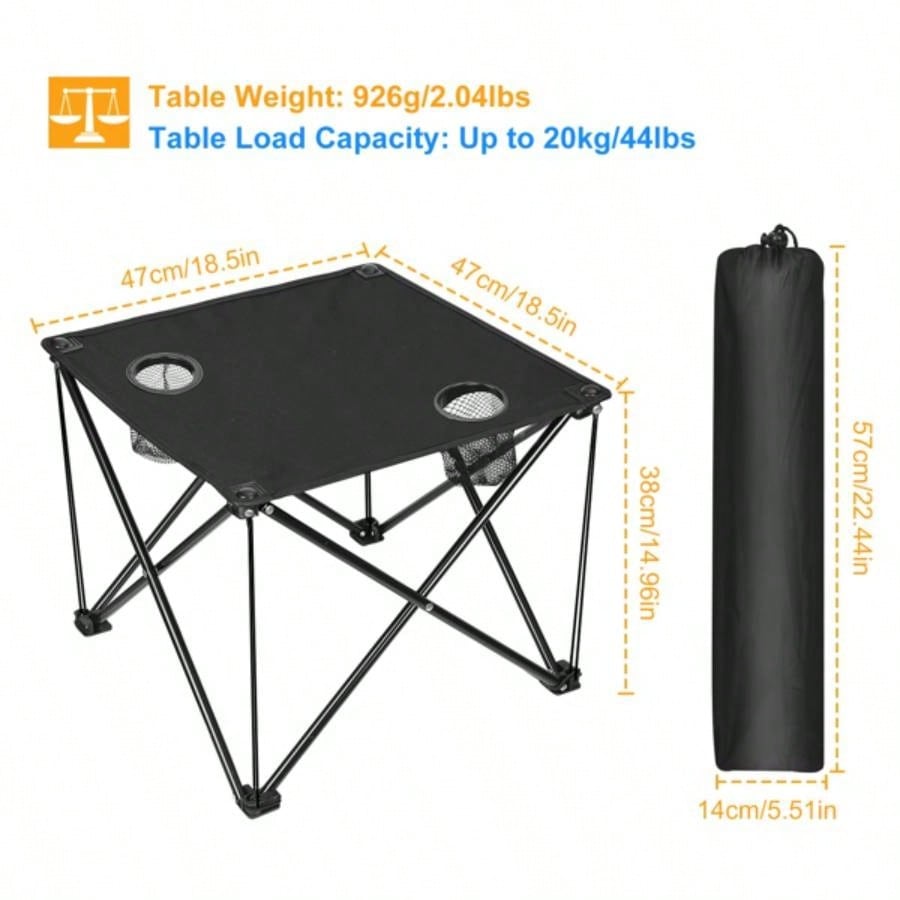 Compact Foldable Outdoor Side Table - No - Setup, - Resistant 600D Fabric, Steel X Holds 44 lbs, Includes Carry Bag Drink Holders, Camping, BBQ, Fishing, Backyard