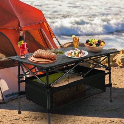 220 lbs Folding Camping Table - 30 - Second - Setup, Aluminum Roll - Top Steel Frame, Detachable Mesh Basket, Portable Outdoor Picnic/BBQ/Beach Table with Carry Bag