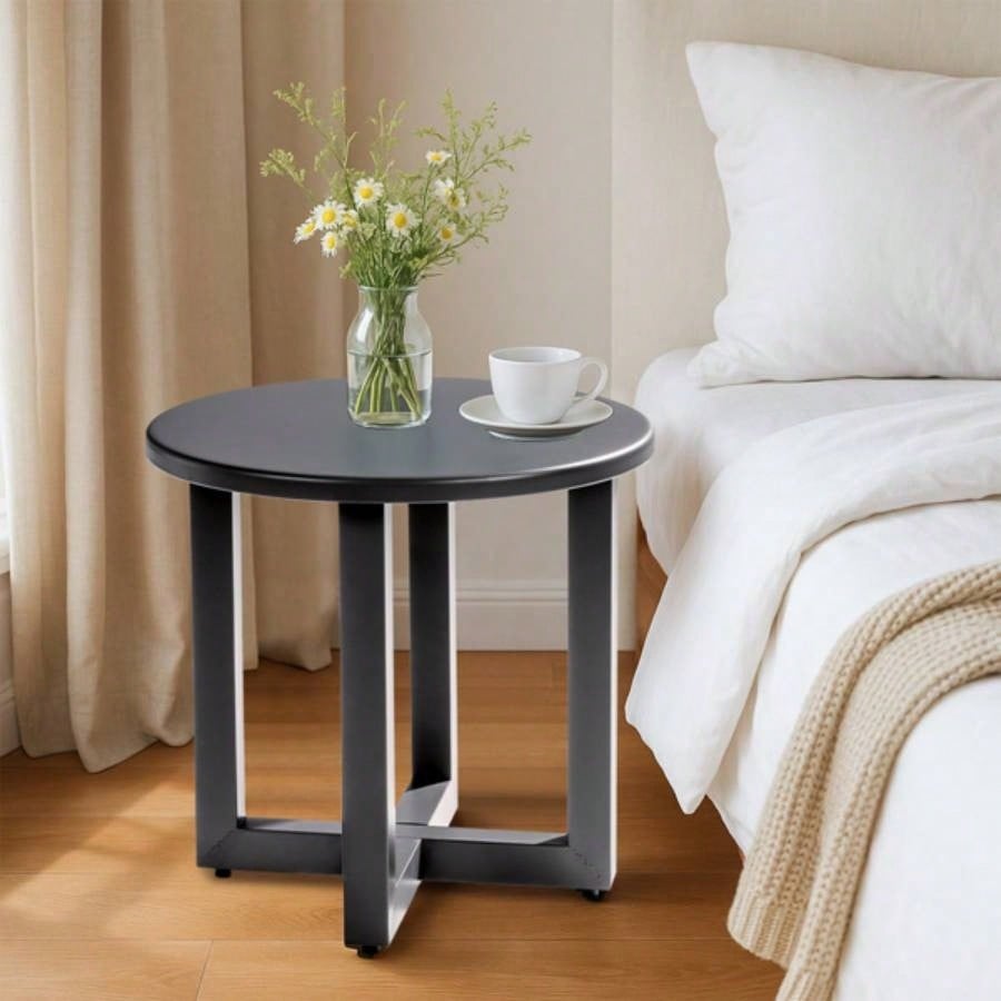 Outdoor Metal Round Table, Weather Resistant Patio End Table Side Table Coffee Bistro Table Indoor Outdoor,