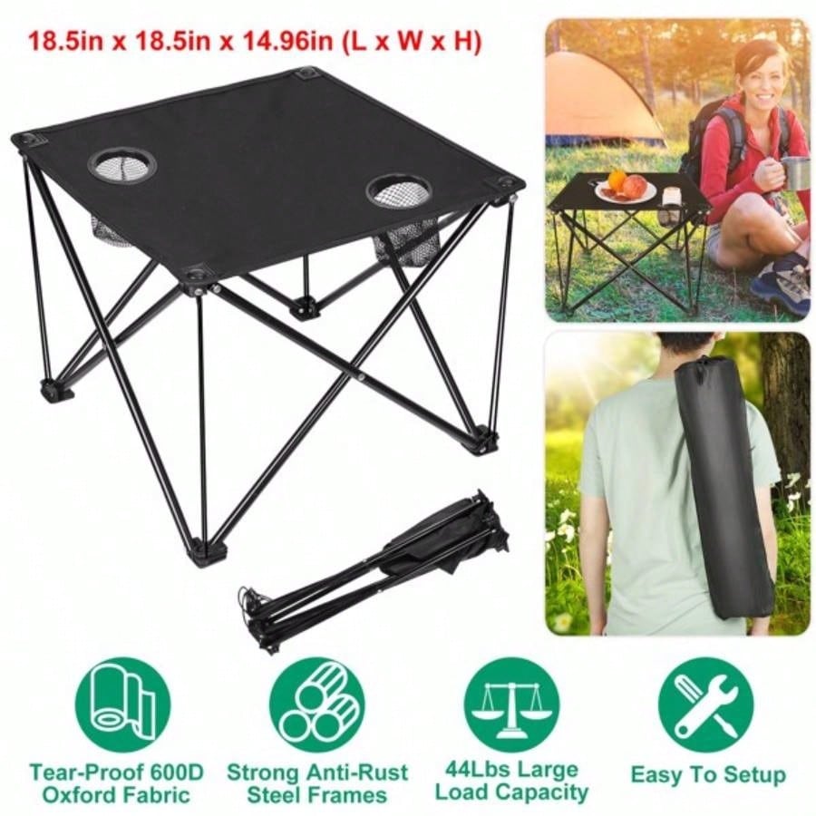 Compact Foldable Outdoor Side Table - No - Setup, - Resistant 600D Fabric, Steel X Holds 44 lbs, Includes Carry Bag Drink Holders, Camping, BBQ, Fishing, Backyard