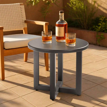 Outdoor Metal Round Table, Weather Resistant Patio End Table Side Table Coffee Bistro Table Indoor Outdoor,
