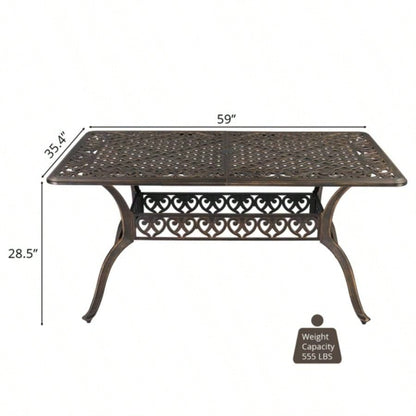 59in Desktop Garden Cast Aluminum Table Bronze WITHOUT CHAIRS