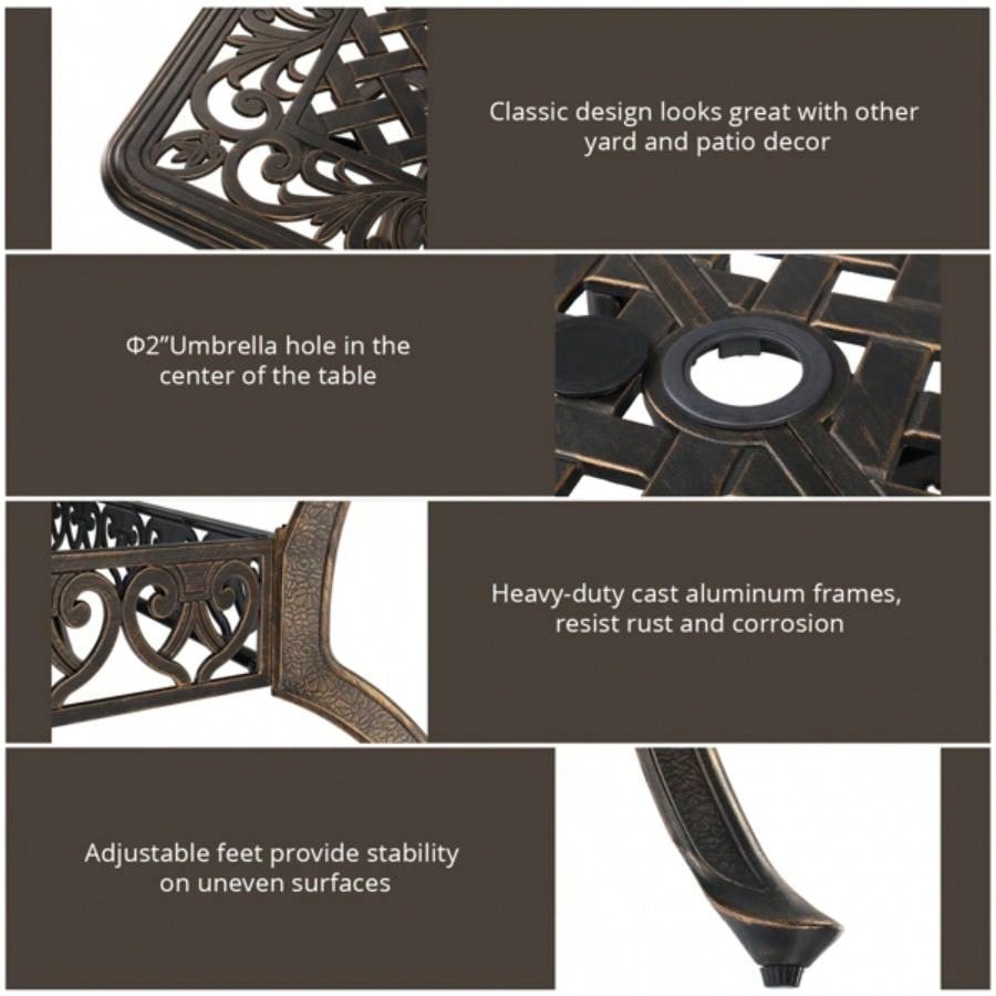 59in Desktop Garden Cast Aluminum Table Bronze WITHOUT CHAIRS