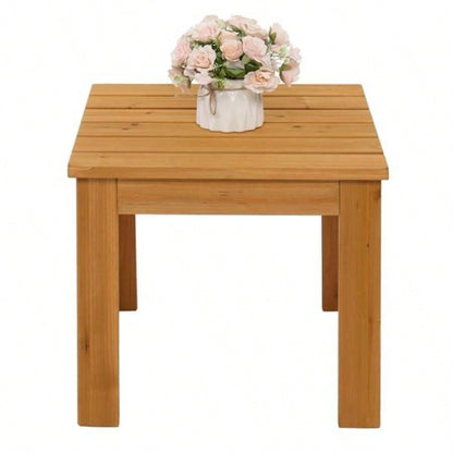 Wooden Square Side End Table Patio Coffee Bistro Table Indoor Outdoor Natural