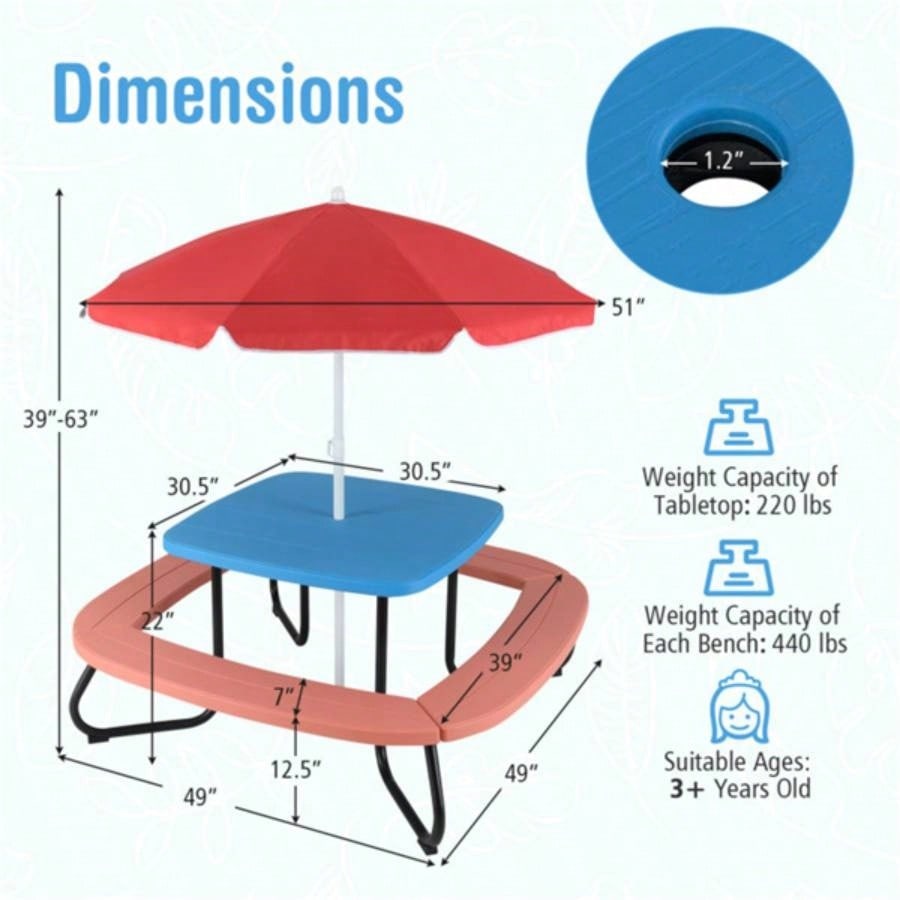 Kids Picnic Table Outdoor Activity Table With