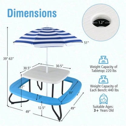 Kids Picnic Table Outdoor Activity Table With - White