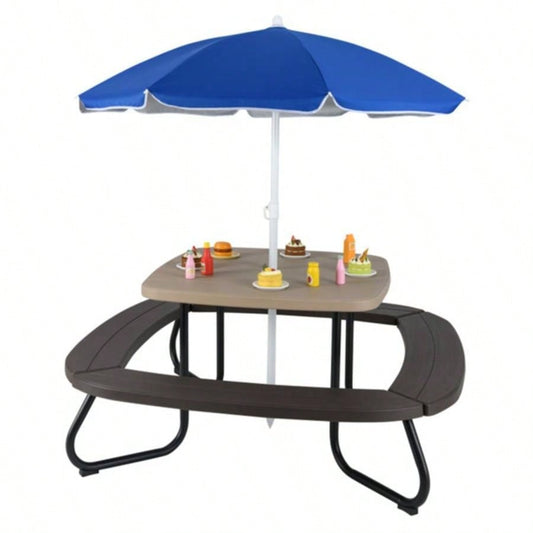 Kids Picnic Table Outdoor Activity Table With - Brown