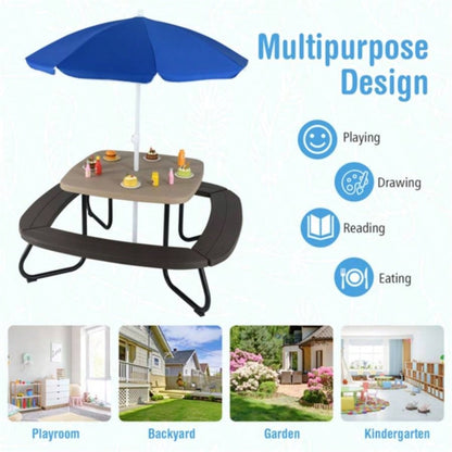 Kids Picnic Table Outdoor Activity Table With - Brown
