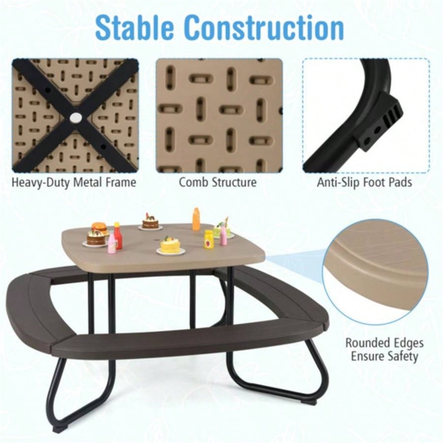Kids Picnic Table Outdoor Activity Table With - Brown