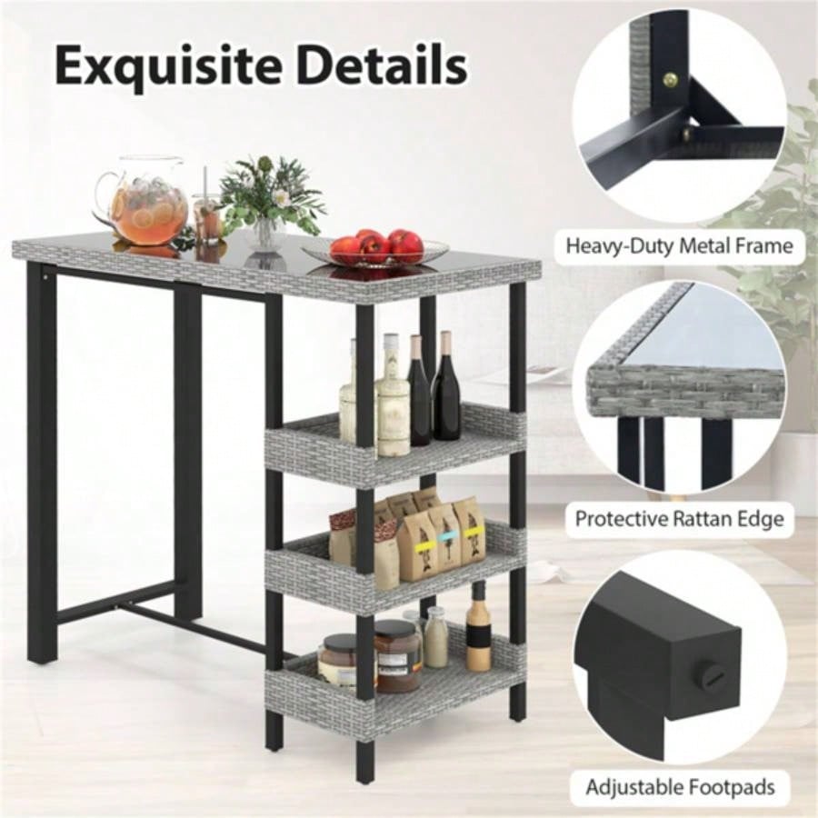 Courtyard Table with Tempered Glass Top Outdoor Bar Table 43.5x 22x 41