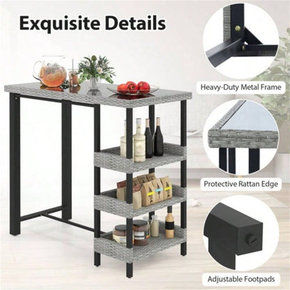 Courtyard Table with Tempered Glass Top Outdoor Bar Table 43.5x 22x 41