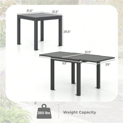 Retractable outdoor dining table, gray patio table 4 - 6 with Aluminum Frame