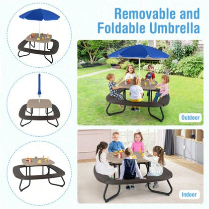 Kids Picnic Table Outdoor Activity Table With - Brown